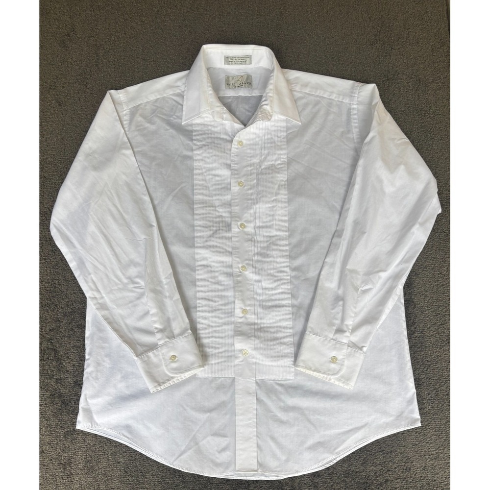 Neil Allyn Formal Tuxedo Shirt Men Size Large White Cotton Long Sleeve Button-Up